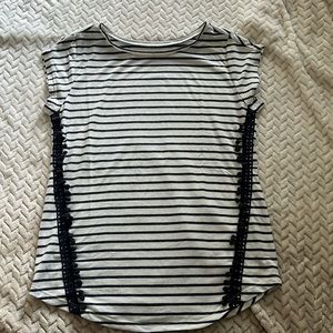 Navy Striped T-Shirt with Pom Detail